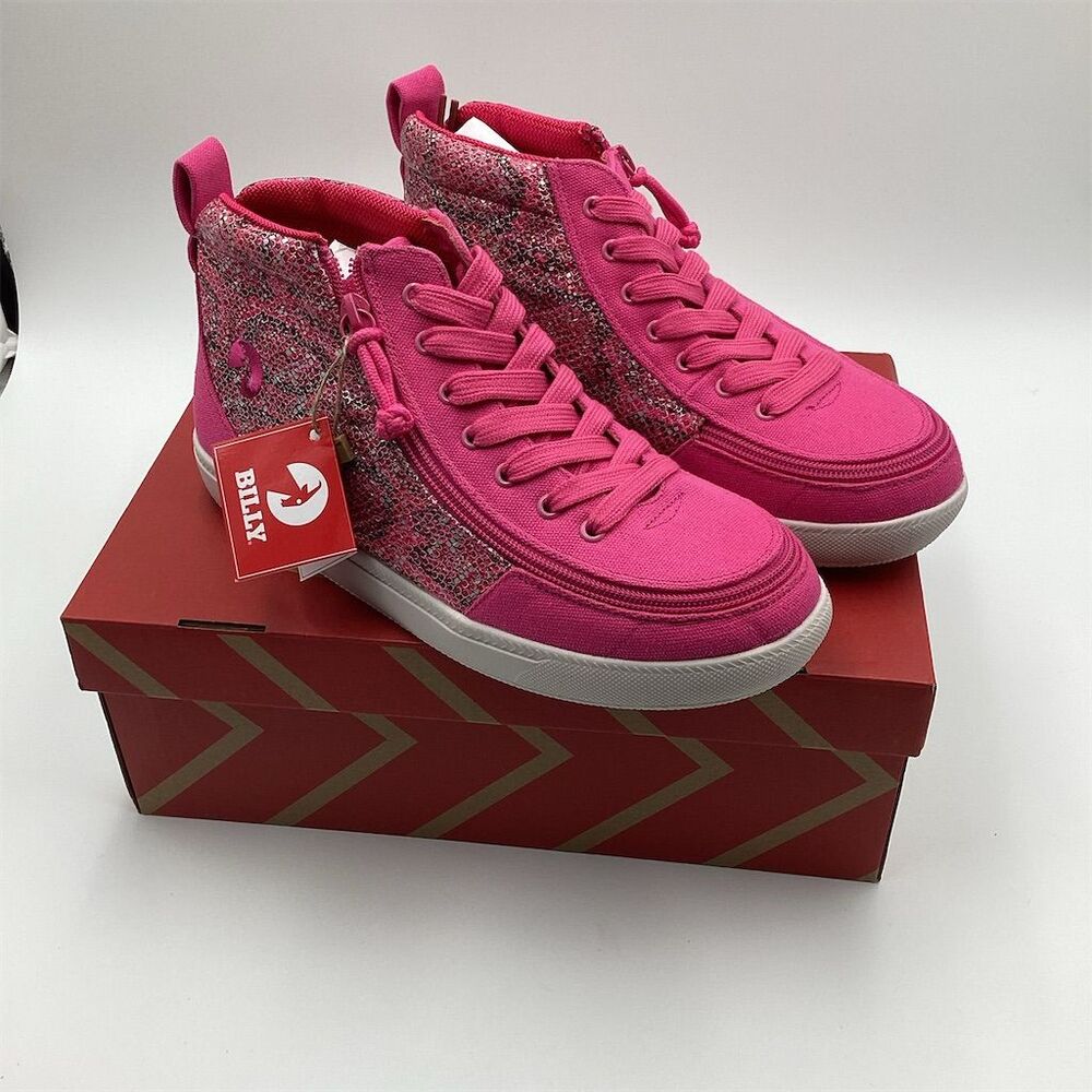 BILLY Girls' High-Top Sneakers Size 7 Pink Snake Wide-Width Zip
